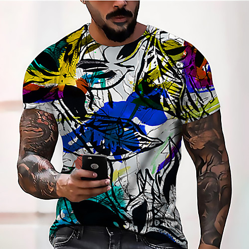 

Men's Unisex Tee T shirt Shirt 3D Print Graphic Prints Leaves Print Short Sleeve Daily Tops Casual Designer Big and Tall Blue