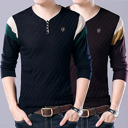 

Men's Stylish Vintage Style Knitted Color Block Pullover Sweater Long Sleeve Sweater Cardigans Crew Neck Fall Winter Yellow Green