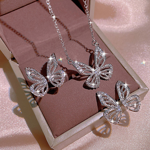 

Women's Clear Cubic Zirconia Jewelry Set Bridal Jewelry Sets Geometrical Butterfly Fashion Korean Sweet Earrings Jewelry Silver For Wedding Party Evening Engagement Festival 1 set