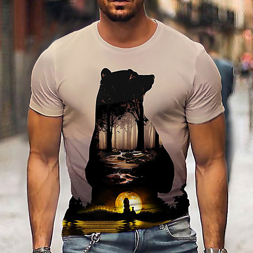 

Men's Unisex Tee T shirt Shirt 3D Print Graphic Prints Bear Print Short Sleeve Daily Tops Casual Designer Big and Tall Brown