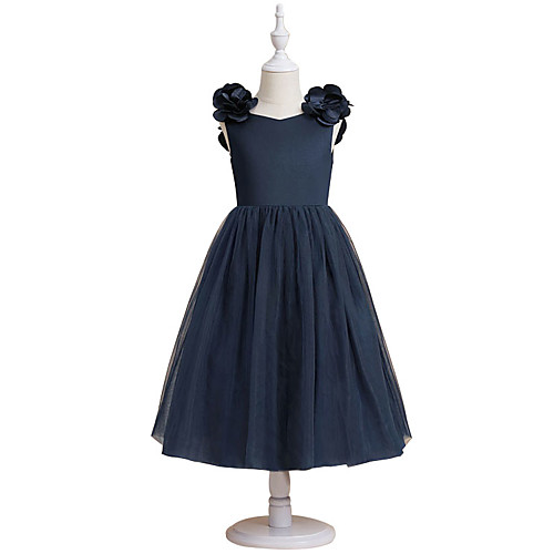 

A-Line Floor Length Flower Girl Dresses Party Satin Sleeveless Jewel Neck with Solid