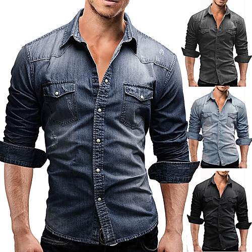 

Men's Shirt Plain Long Sleeve Vacation Tops Sports Blue Light gray Dark Gray