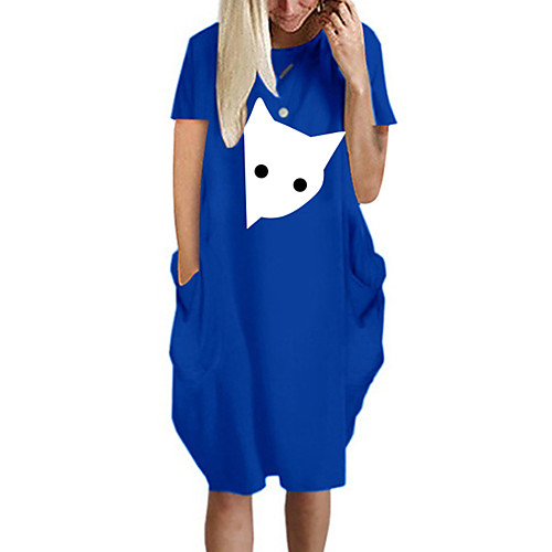 

Women's T Shirt Dress Tee Dress Knee Length Dress Blue Yellow Fuchsia Gray Green White Black Short Sleeve Animal Summer Round Neck Casual Oversized 2021 S M L XL XXL 3XL 4XL 5XL