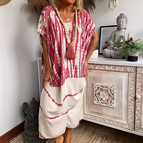 

Women's Loose Maxi long Dress Blushing Pink Green Short Sleeve Print Summer Casual Loose 2021 S M L XL