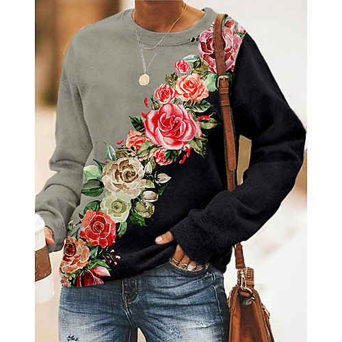 

Women's Sweatshirt Pullover Floral Color Block 3D 3D Print Daily Sports 3D Print Active Streetwear Hoodies Sweatshirts Blushing Pink Gray