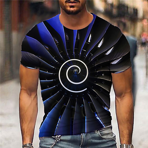 

Men's Unisex Tee T shirt Shirt 3D Print Graphic Prints Spiral Stripe Print Short Sleeve Daily Tops Casual Designer Big and Tall Blue