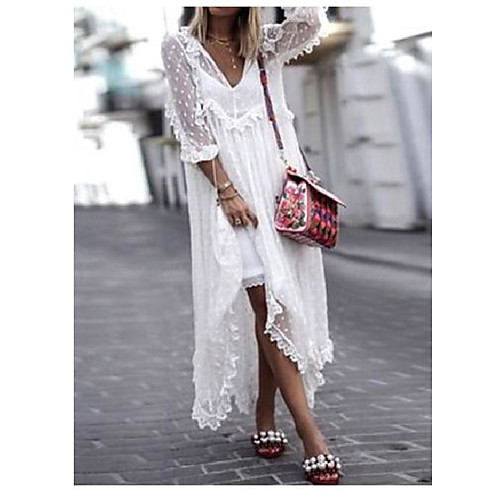 

Women's A Line Dress Midi Dress White 3/4 Length Sleeve Solid Color Classic Style Spring, Fall, Winter, Summer V Neck Elegant 2021 M L XL XXL XXXL 4XL 5XL