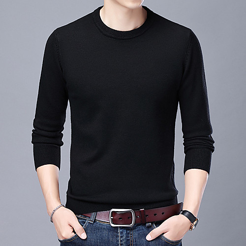 

Men's Stylish Vintage Style Knitted Solid Color Pullover Sweater Long Sleeve Sweater Cardigans Crew Neck Fall Winter Blue Yellow Wine