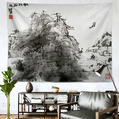 

Chinese Ink Painting Style Wall Tapestry Art Decor Blanket Curtain Hanging Home Bedroom Living Room Decoration Polyester