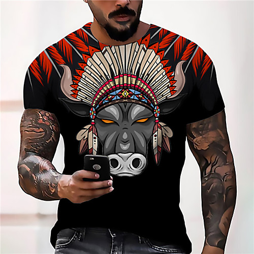 

Men's Unisex Tee T shirt Shirt 3D Print Graphic Prints Cow Print Short Sleeve Daily Tops Casual Designer Big and Tall Black