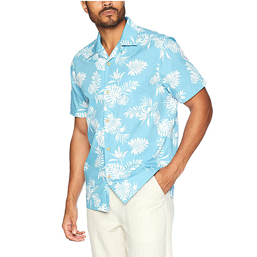 

Men's Shirt Bird Coconut Tree Button-Down Short Sleeve Street Tops Casual Hawaiian Comfortable Blue White Light Blue