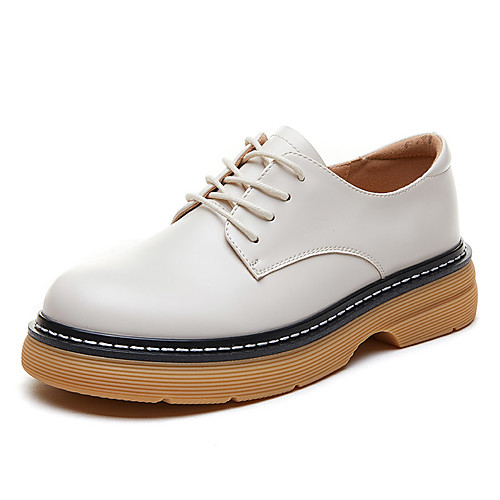 

Women's Oxfords Flat Heel Round Toe Booties Ankle Boots Daily Home PU Solid Colored Black Beige