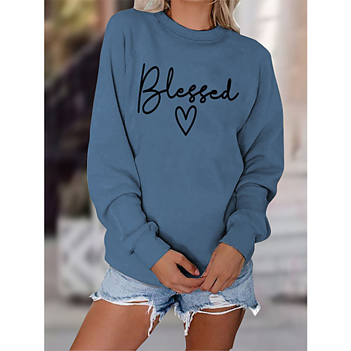 

Women's Sweatshirt Pullover Heart Text Print Daily Sports Hot Stamping Sportswear Streetwear Hoodies Sweatshirts Blue Wine Red