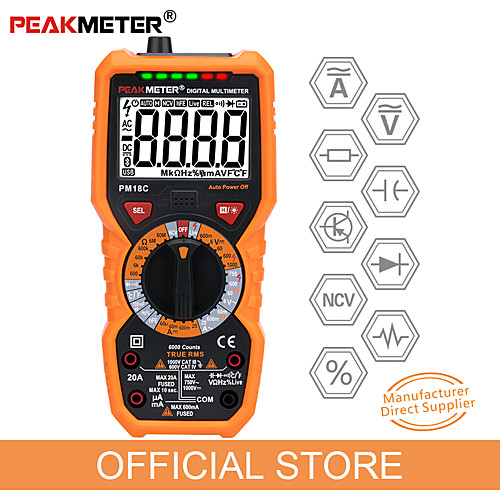 

PM8248S Smart Fully AutoRange Professional Digital Multimeter Voltmeter with NCV Frequency Bargraph Temperature Transistor Test