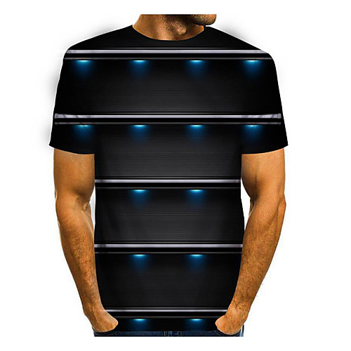 

Men's T shirt Graphic Color Block Geometric 3D Print Short Sleeve Holiday Tops Streetwear Punk & Gothic Black