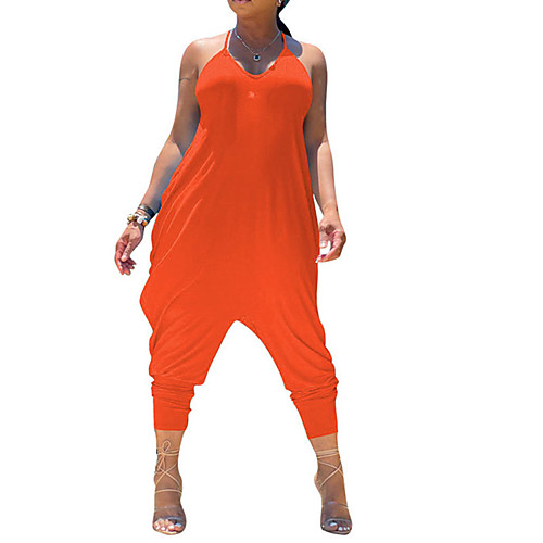 

Women's Casual Street Daily Wear Backless Blue Orange Black Jumpsuit Solid Colored Backless