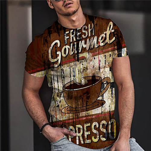

Men's Unisex Tee T shirt Shirt 3D Print Graphic Prints Drink Print Short Sleeve Daily Tops Casual Designer Big and Tall Brown
