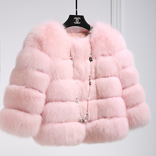 

Women's Coat Daily Wear Fall Winter Short Coat Regular Fit Casual Jacket Solid Color Pocket Scarlet Blushing Pink