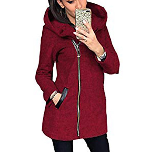 

women hooded zipper jacket casual coat cotton parka s-5xl red