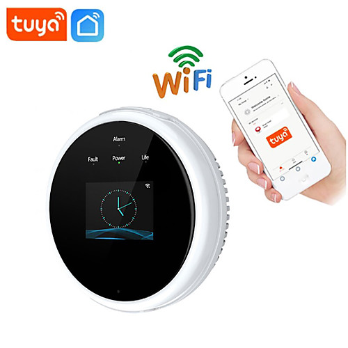 

Tuya Wifi Gas Leak Sensor Led Display Screen Combustible Smart Home Smart Gas Alarm Temperature Detector Smart Home