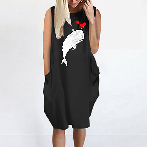 

Women's T Shirt Dress Tee Dress Knee Length Dress Blue Yellow Fuchsia Gray Green White Black Sleeveless Print Summer Round Neck Casual Oversized 2021 S M L XL XXL 3XL 4XL 5XL