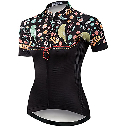 

21Grams Women's Short Sleeve Cycling Jersey Summer Spandex Polyester Black Floral Botanical Bird Bike Jersey Top Mountain Bike MTB Road Bike Cycling Quick Dry Moisture Wicking Breathable Sports