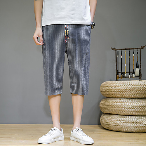 

Men's Casual / Sporty Quick Dry Breathable Casual Capri shorts Pants Stripe Calf-Length Stripe Gray White Black Navy Blue