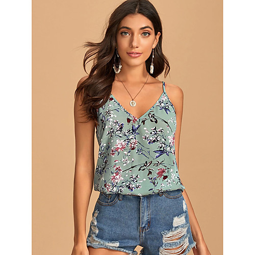 

Women's Holiday Camisole Tank Top Vest Floral Leopard Snake Print Print Round Neck Basic Streetwear Boho Tops Yellow Gray Green