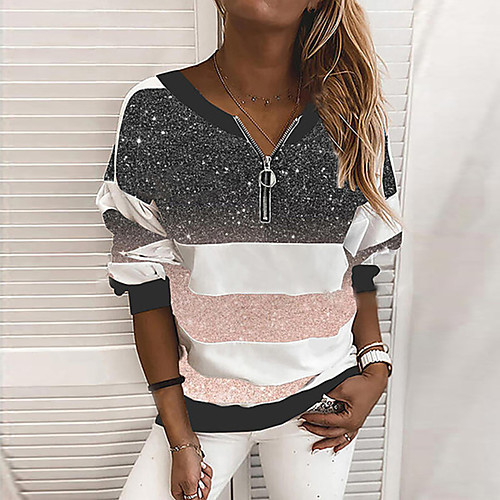 

Women's Pullover Striped Zipper Print Casual Going out 3D Print Active Hoodies Sweatshirts Blue Black Red