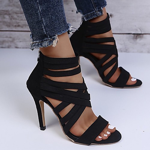 

Women's Sandals High Heel Round Toe PU Blue Black