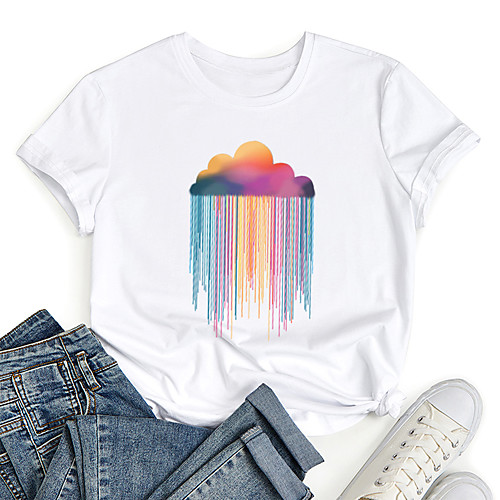 

Women's T shirt Graphic Prints Print Round Neck Tops 100% Cotton Basic Basic Top White Black Wine