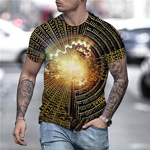 

Men's Unisex Tee T shirt Shirt 3D Print Graphic Prints Geometry Letter Print Short Sleeve Daily Tops Casual Designer Big and Tall Gold