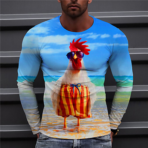 

Men's Unisex Tee T shirt Shirt 3D Print Graphic Prints Chicken Print Long Sleeve Daily Tops Casual Designer Big and Tall Blue