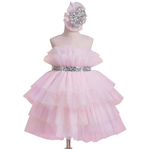 

A-Line Knee Length Flower Girl Dresses Party Chiffon Sleeveless Jewel Neck with Tier