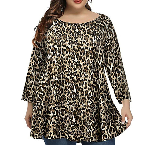 

Women's Plus Size Tops T shirt Floral Tie Dye Leopard Print Long Sleeve Crewneck Streetwear Fall Blue Wine Green Big Size L XL XXL 3XL