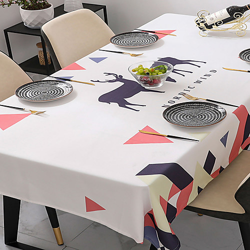 

Tablecloth Nordic Style Water Resistant Contemporary Printing Geometric Linens Table Cover Milk White Table Decorations for Dining Tables Table Cover for Kitchen Hotel Church Holiday