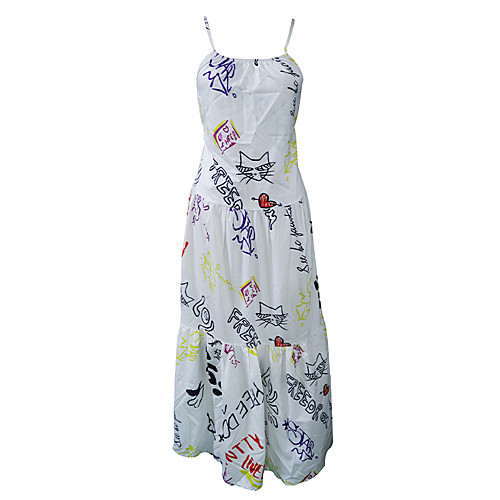 

Women's Sheath Dress Maxi long Dress White Sleeveless Tie Dye Spring Summer Boho 2021 S M L XL