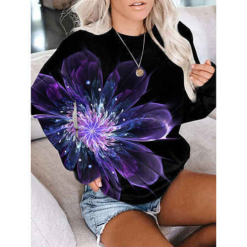 

Women's Sweatshirt Pullover Floral Graphic Prints Print Daily Sports 3D Print Active Streetwear Hoodies Sweatshirts Purple