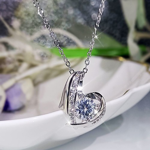 

Women's Clear AAA Cubic Zirconia Pendant Necklace Round Cut Heart Love Dainty Elegant Fashion Brass Silver 50 cm Necklace Jewelry 1pc For Party Evening Prom Birthday Party Festival