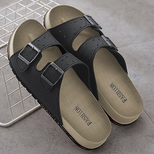 

Men's Sandals Crib Shoes Beach Home PU Non-slipping Wear Proof White Black Brown Summer