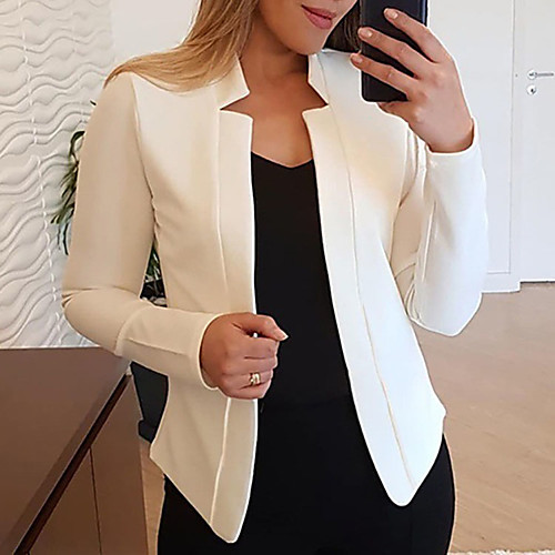 

Women's Plus Size Blazer Plain Regular Collarless Work Fall Winter Yellow Blushing Pink White Big Size XL XXL 3XL 4XL 5XL