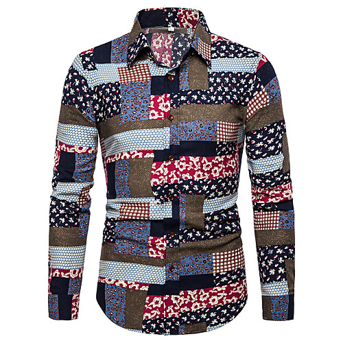

Men's Shirt Other Prints Graphic Plus Size Long Sleeve Casual Tops Casual Soft Breathable Brown