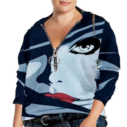 

Women's Plus Size Tops T shirt Cartoon Zipper Long Sleeve V Neck Casual Spring Summer Wine Red Blue Black Big Size L XL XXL XXXL 3XL