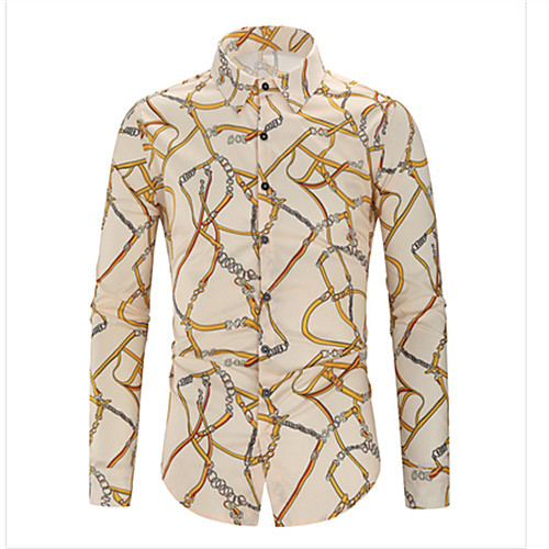 

Men's Shirt Graphic Long Sleeve Daily Tops Casual Navy Blue Beige
