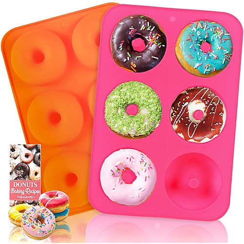 

Donut Pan 2-Piece Set Non-Stick Silicone Donut Mold for 6 Donuts 3.2 inch Bagel Pan Tray Measures 11.5x7.9 inches