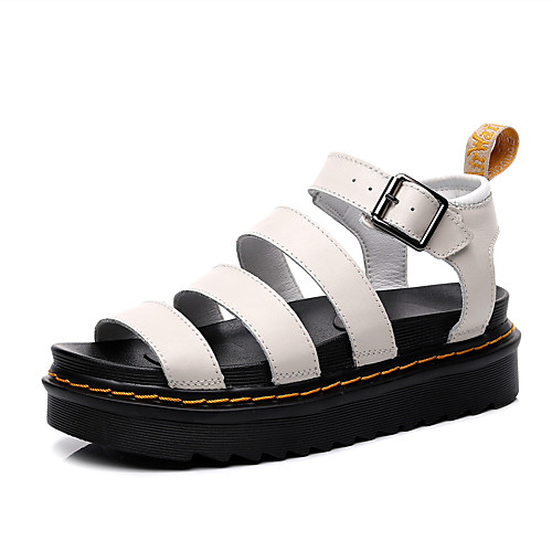 

Women's Sandals Flat Heel Open Toe Booties Ankle Boots Daily Home PU Solid Colored Black / Gold White Black