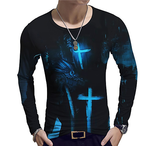 

Men's Unisex Tee T shirt Shirt 3D Print Graphic Prints Technology Print Long Sleeve Daily Tops Casual Designer Big and Tall Blue