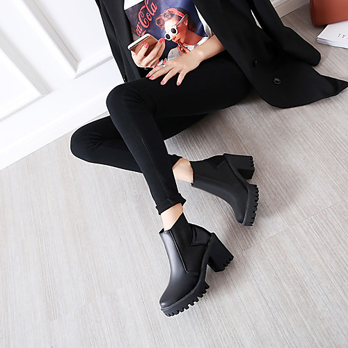 

Women's Boots Chunky Heel Round Toe Booties Ankle Boots PU Color Block Black