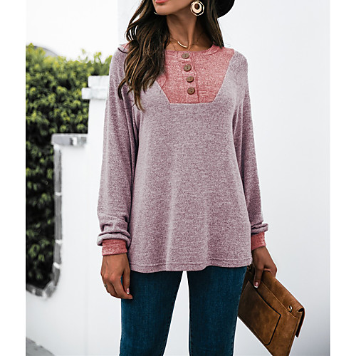 

Women's Casual Modern Style Plaid / Check Pullover Sweater Long Sleeve Sweater Cardigans Round Neck Fall Winter Gray khaki Red