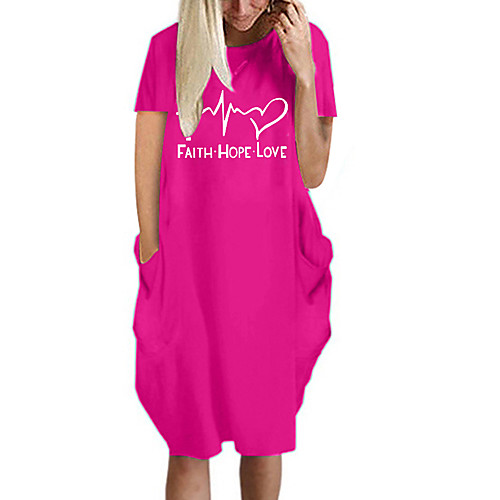 

Women's T Shirt Dress Tee Dress Knee Length Dress Blue Yellow Fuchsia Gray Green White Black Short Sleeve Print Letter Summer Round Neck Casual Oversized 2021 S M L XL XXL 3XL 4XL 5XL